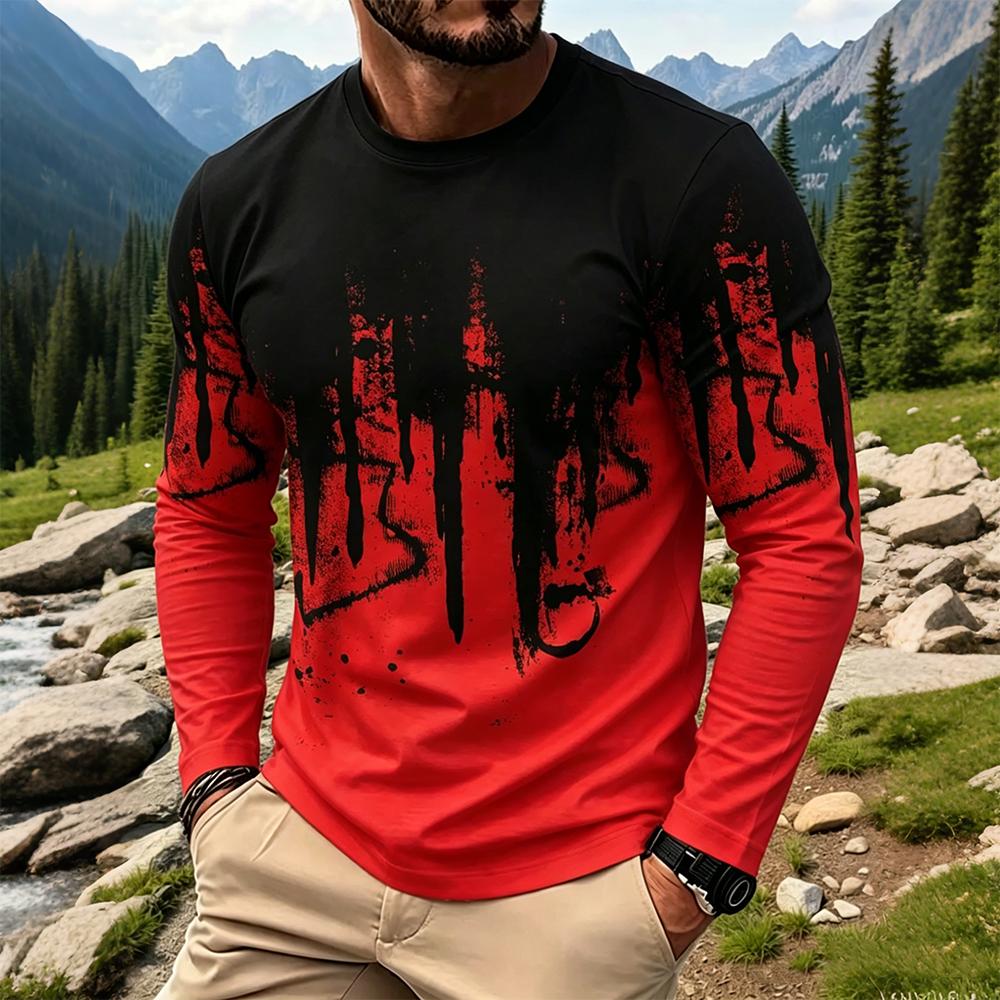 メンズグラデーションインクスプラッシュ長袖Tシャツカジュアル - Men'S Fashion T Shirts のレビューと価格